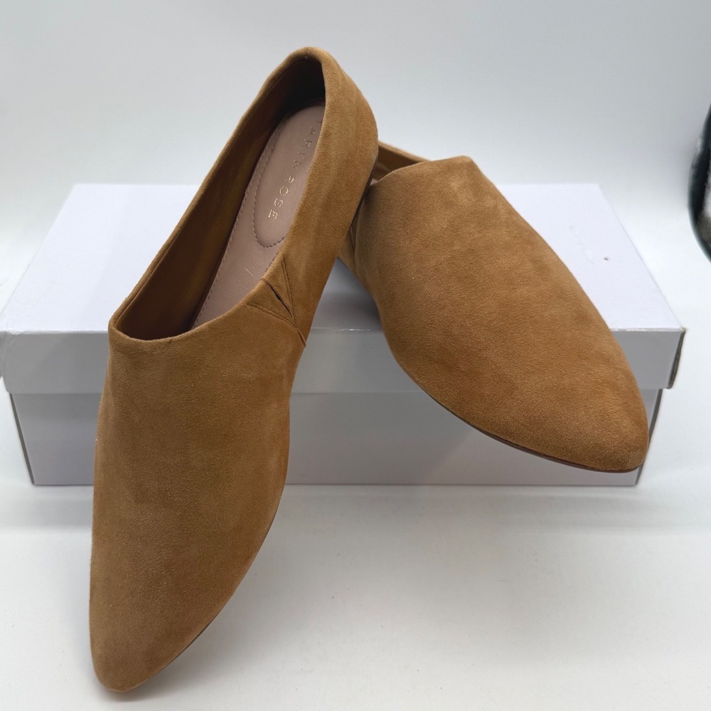 Taryn Rose Elene Silky Suede Pointed Toe Flats Cuoio Brown TR0470 Mens 8.5M